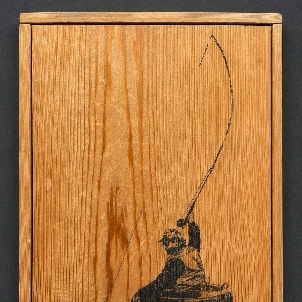Vintage Lovering ARTS‎ Fly Fishing Stationery Set Wood Slide Top Box